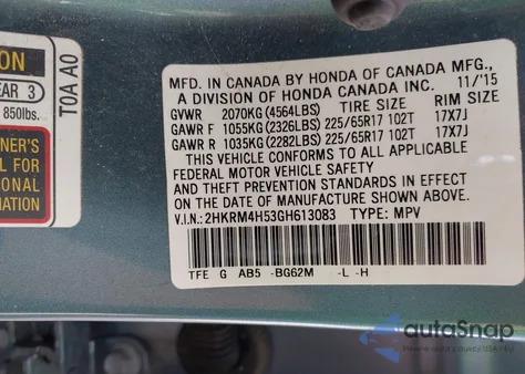 2016 Honda Cr-V Ex from USA, damaged, VIN 2HKRM4H53GH613083
